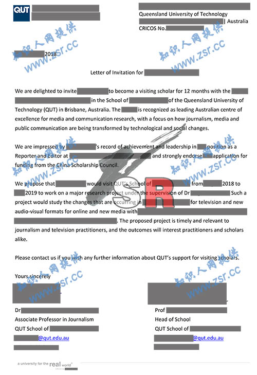 CSC公派访学-本科无文章新闻从业者获昆士兰科技大学邀请函